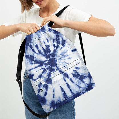 Blue And White Tie Dye Print Drawstring Backpack