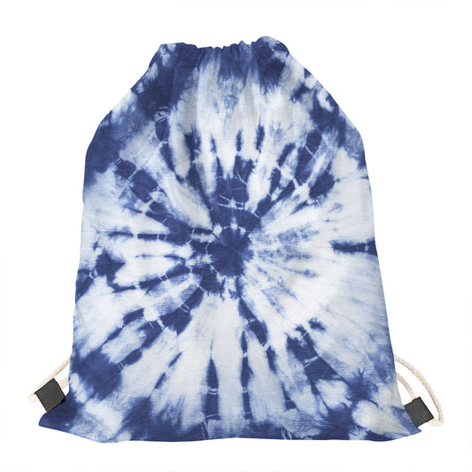 Blue And White Tie Dye Print Drawstring Bag