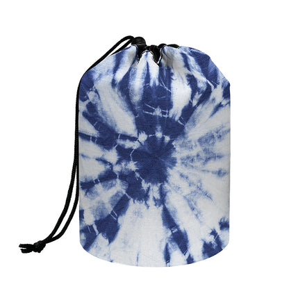 Blue And White Tie Dye Print Drawstring Makeup Bag