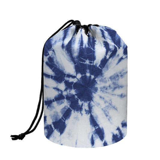 Blue And White Tie Dye Print Drawstring Makeup Bag