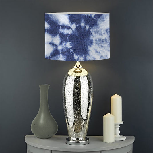 Blue And White Tie Dye Print Drum Lamp Shade
