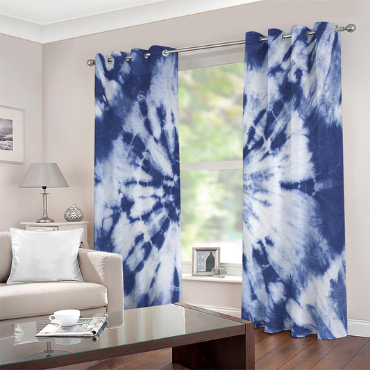 Blue And White Tie Dye Print Extra Wide Grommet Curtains