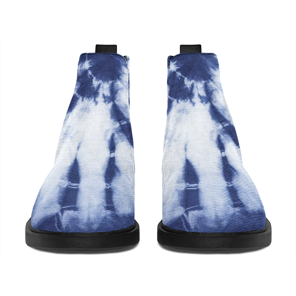 Blue And White Tie Dye Print Flat Ankle Boots