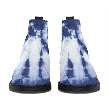 Blue And White Tie Dye Print Flat Ankle Boots