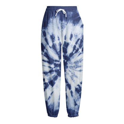 Blue And White Tie Dye Print Fleece Lined Knit Pants