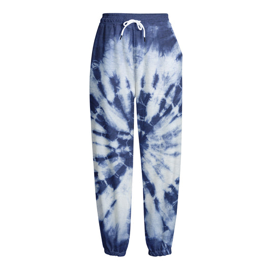Blue And White Tie Dye Print Fleece Lined Knit Pants