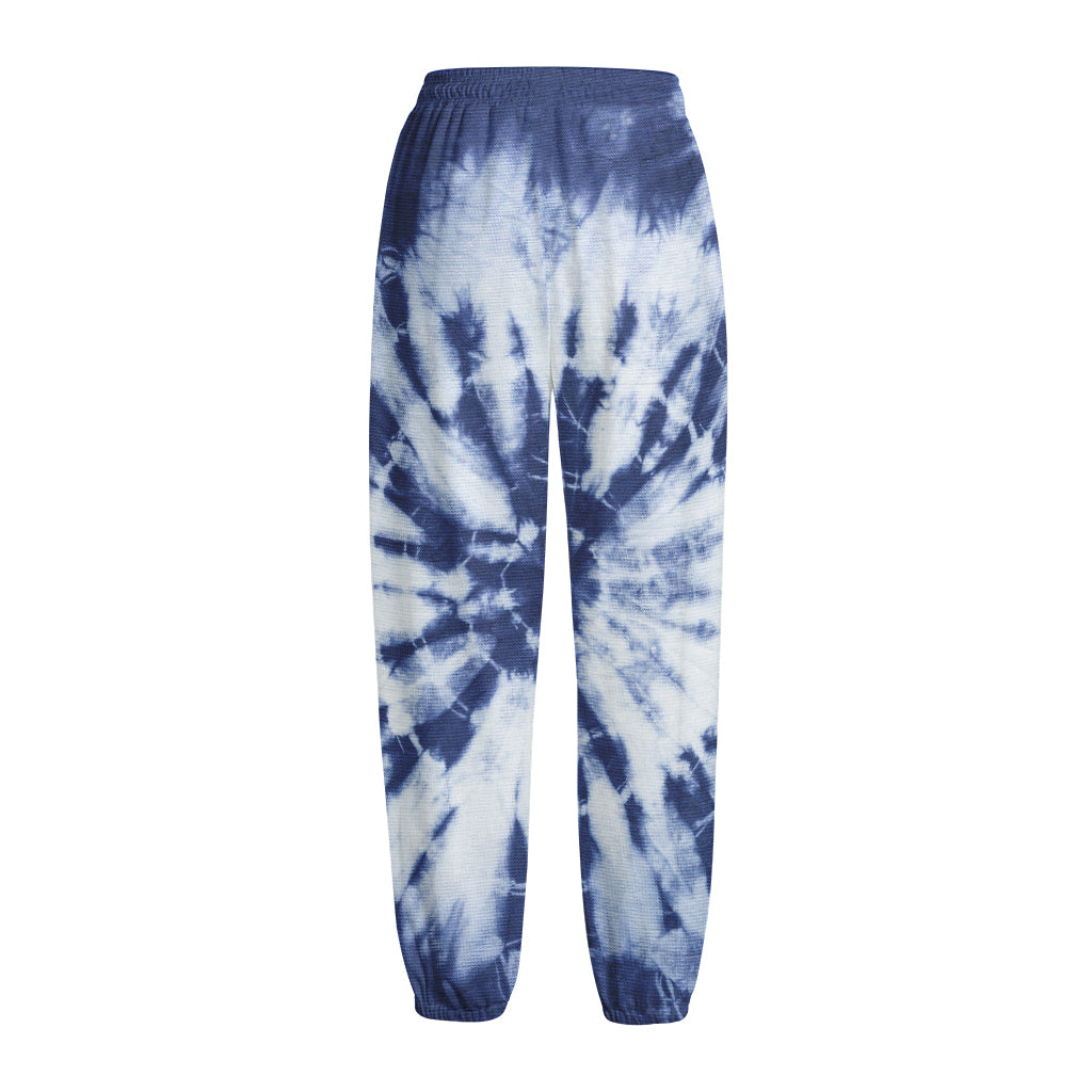 Blue And White Tie Dye Print Fleece Lined Knit Pants
