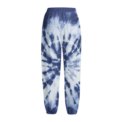 Blue And White Tie Dye Print Fleece Lined Knit Pants