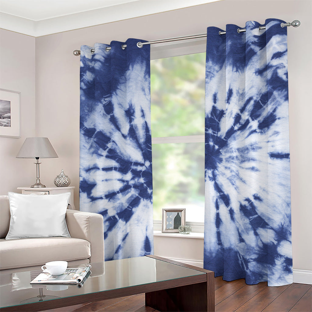 Blue And White Tie Dye Print Grommet Curtains