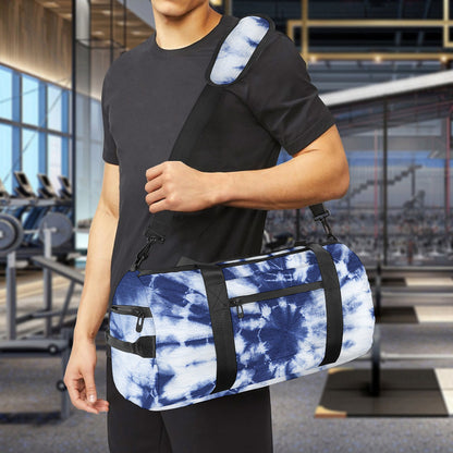 Blue And White Tie Dye Print Gym Bag