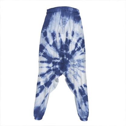 Blue And White Tie Dye Print Hammer Pants