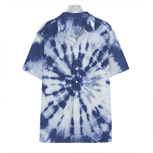 Blue And White Tie Dye Print Hawaiian Shirt