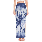 Blue And White Tie Dye Print High Slit Maxi Skirt