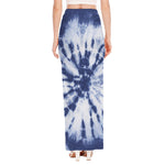 Blue And White Tie Dye Print High Slit Maxi Skirt