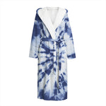 Blue And White Tie Dye Print Hooded Bathrobe