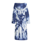 Blue And White Tie Dye Print Hooded Bathrobe