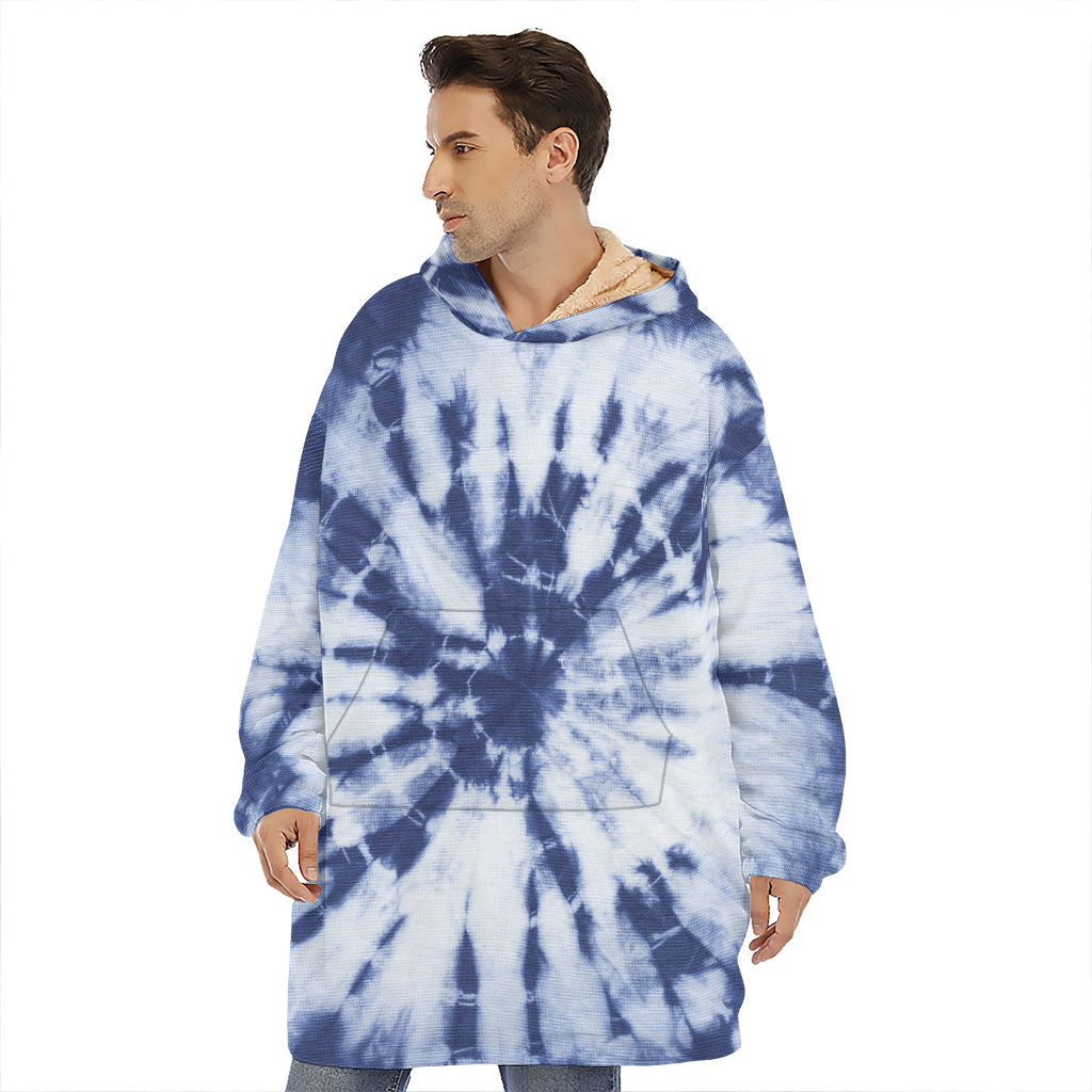 Blue And White Tie Dye Print Hoodie Blanket