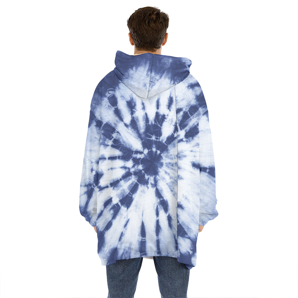 Blue And White Tie Dye Print Hoodie Blanket
