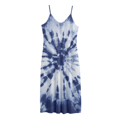 Blue And White Tie Dye Print Jersey Midi Cami Dress
