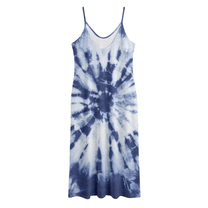 Blue And White Tie Dye Print Jersey Midi Cami Dress