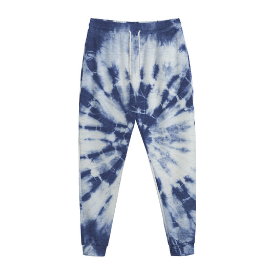 Blue And White Tie Dye Print Jogger Pants