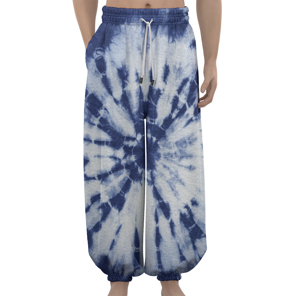 Blue And White Tie Dye Print Lantern Pants