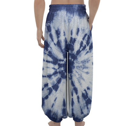 Blue And White Tie Dye Print Lantern Pants