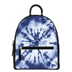 Blue And White Tie Dye Print Leather Backpack