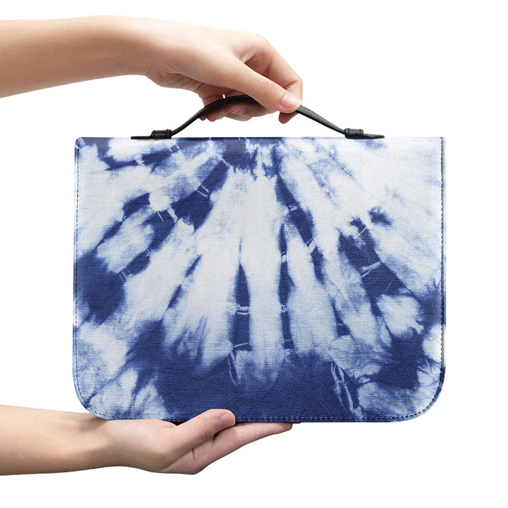 Blue And White Tie Dye Print Leather Bible Cover