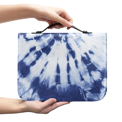 Blue And White Tie Dye Print Leather Bible Cover