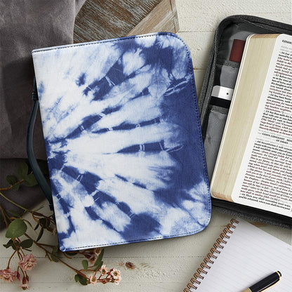 Blue And White Tie Dye Print Leather Bible Cover