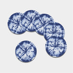 Blue And White Tie Dye Print Leather Coaster Set