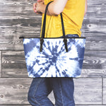 Blue And White Tie Dye Print Leather Tote Bag