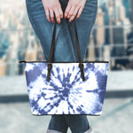 Blue And White Tie Dye Print Leather Tote Bag