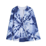 Blue And White Tie Dye Print Long Sleeve Short Coat