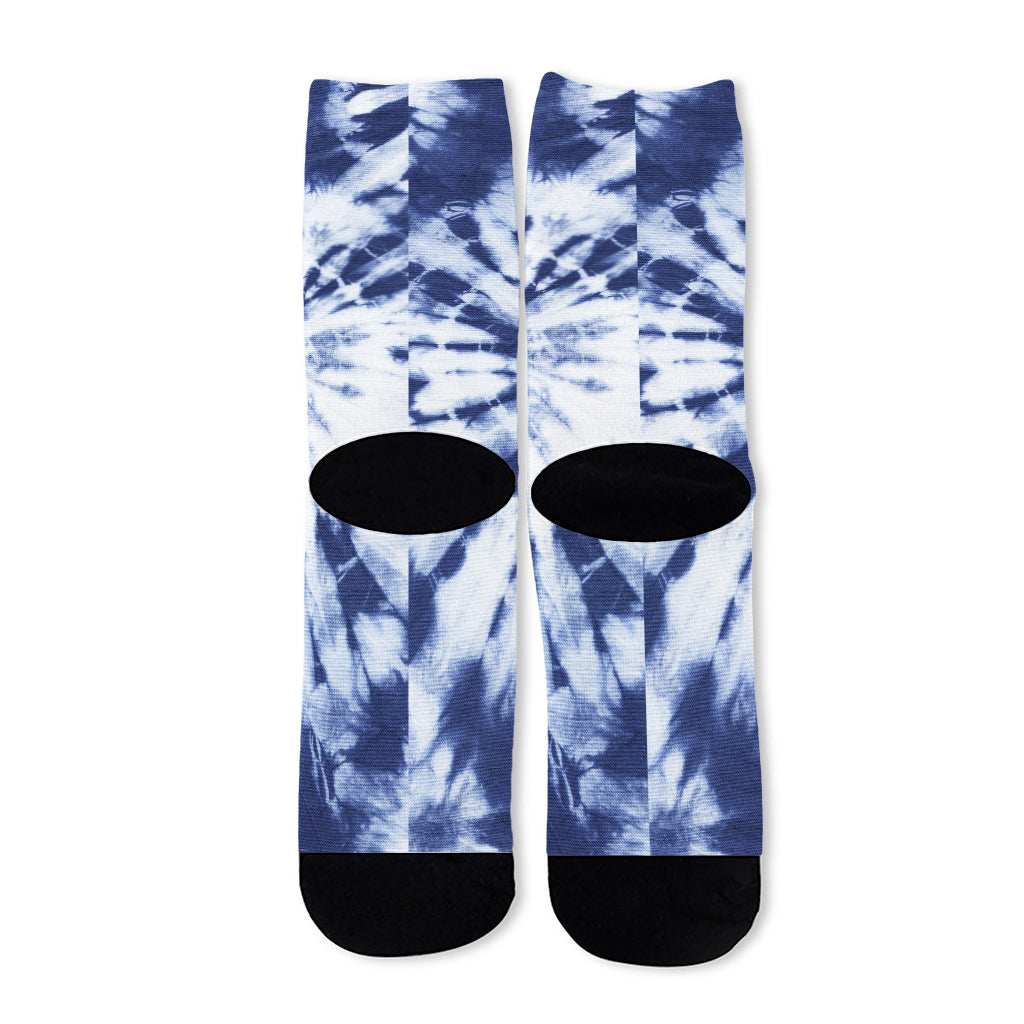 Blue And White Tie Dye Print Long Socks