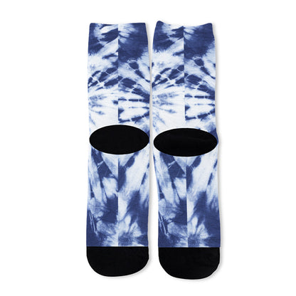 Blue And White Tie Dye Print Long Socks