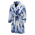 Blue And White Tie Dye Print Men's Bathrobe