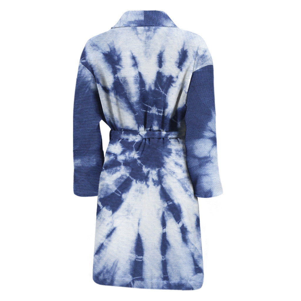 Blue And White Tie Dye Print Men's Bathrobe