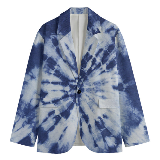 Blue And White Tie Dye Print Men's Blazer