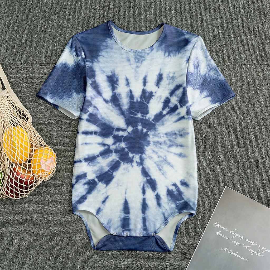 Blue And White Tie Dye Print Men's Bodysuit