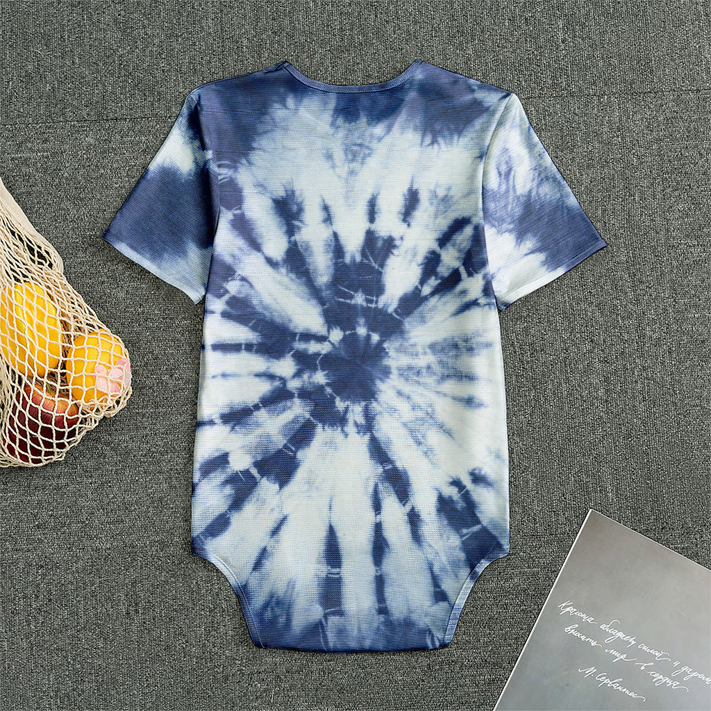Blue And White Tie Dye Print Men's Bodysuit