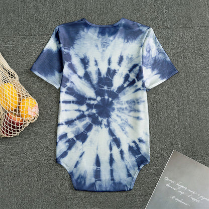 Blue And White Tie Dye Print Men's Bodysuit