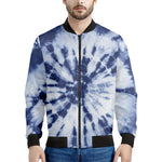 Blue And White Tie Dye Print Men's Bomber Jacket