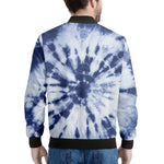 Blue And White Tie Dye Print Men's Bomber Jacket