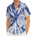 Blue And White Tie Dye Print Men's Deep V-Neck Shirt