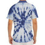 Blue And White Tie Dye Print Men's Deep V-Neck Shirt