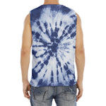 Blue And White Tie Dye Print Men's Fitness Tank Top