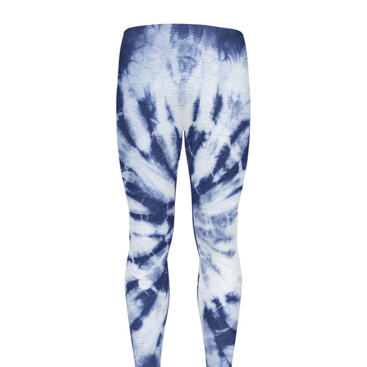 Blue And White Tie Dye Print Men's leggings