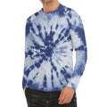 Blue And White Tie Dye Print Men's Long Sleeve Rash Guard